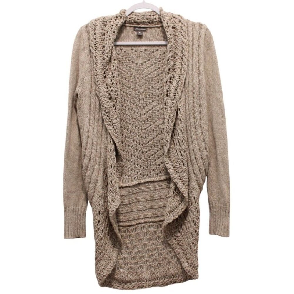 Eddie Bauer Open Knit Cardigan Sweater Medium Boho Beach Coastal 100% Cotton